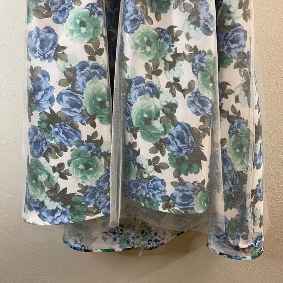 Girls Floral Sleeveless High-Low Dress With Tulle Overlay & Flower Accent 14 - Picture 4 of 14